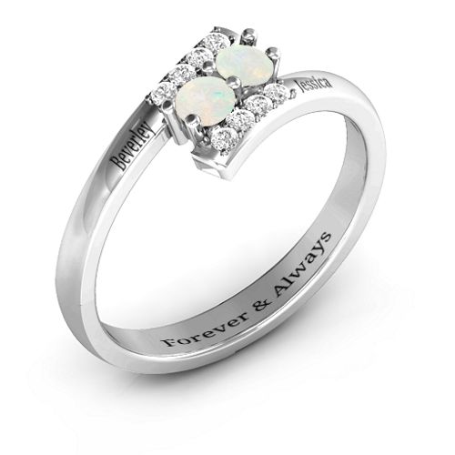 Must Be Love Two Stone Ring – Sterling Silver with Opal and White Premium Zirconia