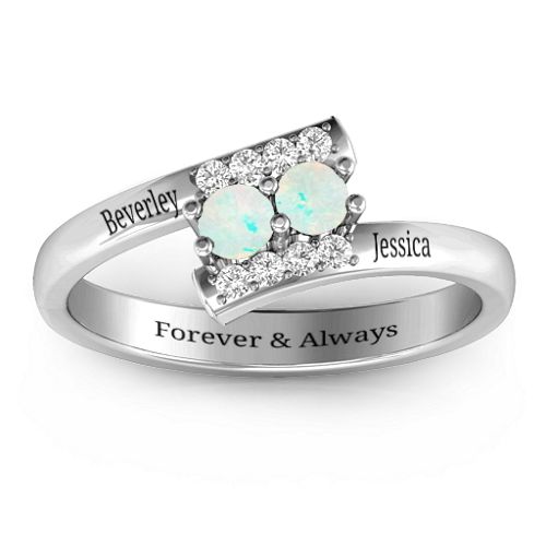Must Be Love Two Stone Ring – Sterling Silver with Opal and White Premium Zirconia