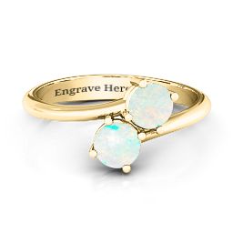 Destined For Love Double Gemstone Ring in 18K Gold Plated Silver with Opal