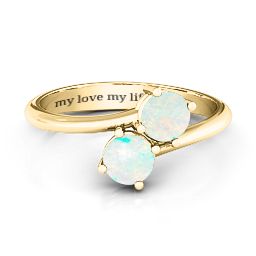 Destined For Love Double Gemstone Ring in 18K Gold Plated Silver with Opal