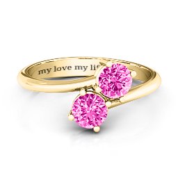 Destined For Love Double Gemstone Ring in 18K Gold Plated Silver with Pink Tourmaline