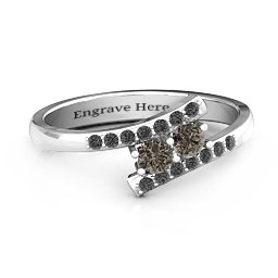 Moment We Met Two Stone Ring in 925 Sterling Silver with Smokey Quartz and Black Premium Zirconia