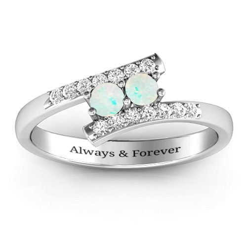 Moment We Met Two Stone Ring – Sterling Silver with Opal and White Premium Zirconia