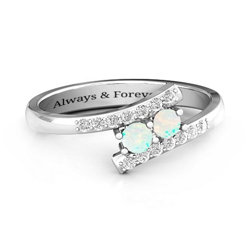 Moment We Met Two Stone Ring – Sterling Silver with Opal and White Premium Zirconia