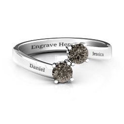 Two Stone Ring With Filigree Settings in 925 Sterling Silver with Smokey Quartz and Fancy Blue Premium Zirconia