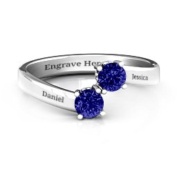 Two Stone Ring With Filigree Settings in 925 Sterling Silver with Blue Sapphire and Fancy Blue Premium Zirconia