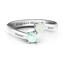 Two Stone Ring With Filigree Settings in 925 Sterling Silver with Opal and Fancy Blue Premium Zirconia