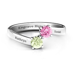 Two Stone Ring With Filigree Settings in 925 Sterling Silver with Peridot, Pink Tourmaline, and Fancy Blue Premium Zirconia