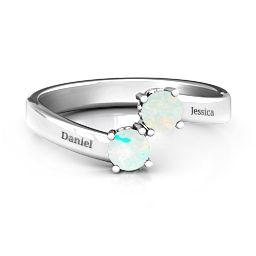 Two Stone Ring With Filigree Settings in 925 Sterling Silver with Opal and Fancy Blue Premium Zirconia