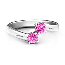 Two Stone Ring With Filigree Settings in 925 Sterling Silver with Pink Tourmaline and Fancy Blue Premium Zirconia