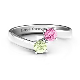 Two Stone Ring With Filigree Settings in 925 Sterling Silver with Peridot, Pink Tourmaline, and Fancy Blue Premium Zirconia