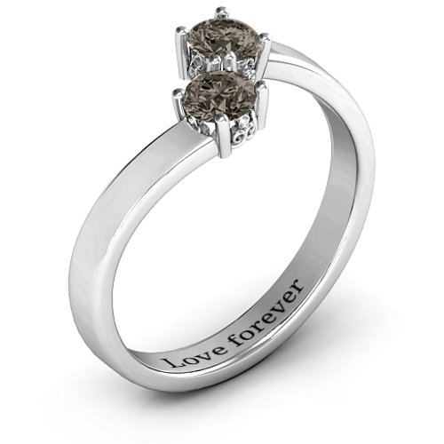 Two Stone Ring With Filigree Settings – Sterling Silver with Smokey Quartz