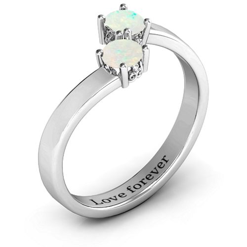 Two Stone Ring With Filigree Settings – Sterling Silver with Opal