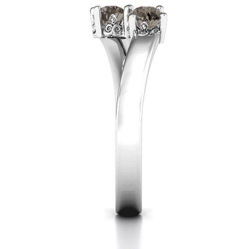 Two Stone Ring With Filigree Settings – Sterling Silver with Smokey Quartz