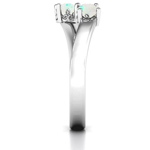 Two Stone Ring With Filigree Settings – Sterling Silver with Opal