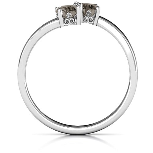 Two Stone Ring With Filigree Settings – Sterling Silver with Smokey Quartz