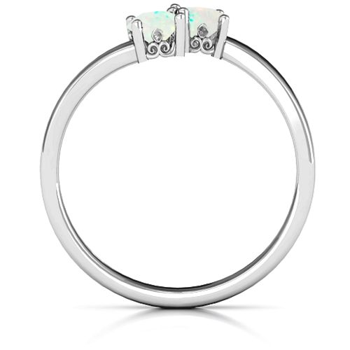 Two Stone Ring With Filigree Settings – Sterling Silver with Opal
