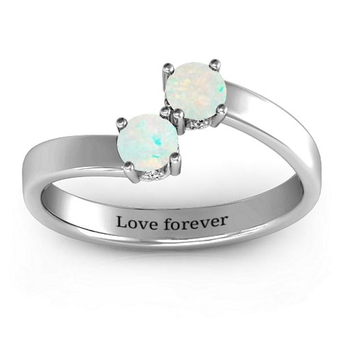 Two Stone Ring With Filigree Settings – Sterling Silver with Opal