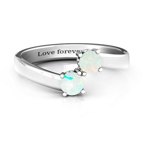 Two Stone Ring With Filigree Settings – Sterling Silver with Opal