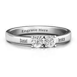 Meet In The Middle Two Stone Ring in 925 Sterling Silver with White Sapphire and Fancy Blue Premium Zirconia