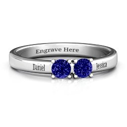 Meet In The Middle Two Stone Ring in 925 Sterling Silver with Blue Sapphire and Fancy Blue Premium Zirconia