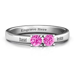 Meet In The Middle Two Stone Ring in 925 Sterling Silver with Pink Tourmaline and Fancy Blue Premium Zirconia