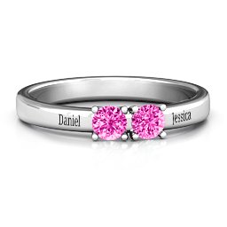 Meet In The Middle Two Stone Ring in 925 Sterling Silver with Pink Tourmaline and Fancy Blue Premium Zirconia