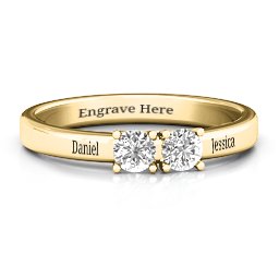 Meet In The Middle Two Stone Ring in 9K Solid Yellow Gold with White Sapphire and Fancy Blue Premium Zirconia