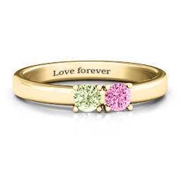 Meet In The Middle Two Stone Ring in 9K Solid Yellow Gold with Peridot, Pink Tourmaline, and Fancy Blue Premium Zirconia