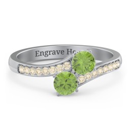 Two Stone Ring With Sparkling Accents And Filigree Settings