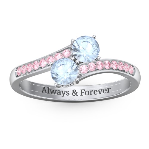 Two Stone Ring With Sparkling Accents And Filigree Settings