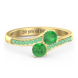 Two Stone Ring With Sparkling Accents And Filigree Settings in 18K Gold Plated Silver with Emerald and Green Premium Zirconia