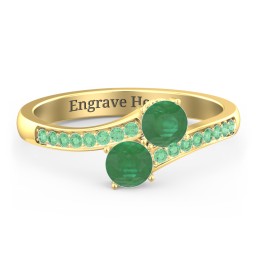 Two Stone Ring With Sparkling Accents And Filigree Settings in 18K Gold Plated Silver with Emerald and Green Premium Zirconia