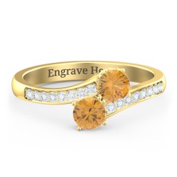 Two Stone Ring With Sparkling Accents And Filigree Settings in 18K Gold Plated Silver with Citrine and White Premium Zirconia
