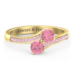 Two Stone Ring With Sparkling Accents And Filigree Settings in 18K Gold Plated Silver with Pink Tourmaline and Fancy Pink Premium Zirconia