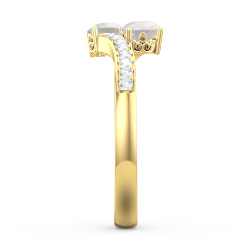 Two Stone Ring With Sparkling Accents And Filigree Settings – 18K Gold Plated Silver with Opal and White Premium Zirconia