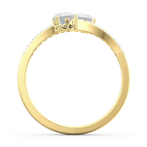 Two Stone Ring With Sparkling Accents And Filigree Settings – 18K Gold Plated Silver with Opal and White Premium Zirconia