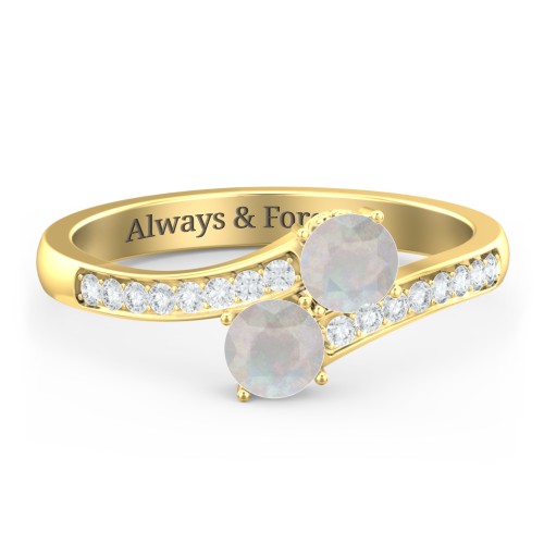 Two Stone Ring With Sparkling Accents And Filigree Settings – 18K Gold Plated Silver with Opal and White Premium Zirconia