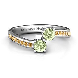 Elegant Accent Two Stone Ring in 925 Sterling Silver with Peridot and Fancy Yellow Premium Zirconia