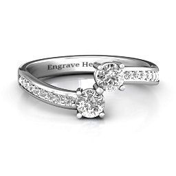 Elegant Accent Two Stone Ring in 925 Sterling Silver with White Sapphire and White Premium Zirconia