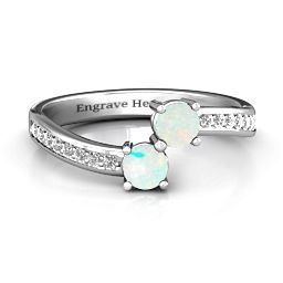 Elegant Accent Two Stone Ring in 925 Sterling Silver with Opal and White Premium Zirconia