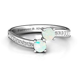 Elegant Accent Two Stone Ring in 925 Sterling Silver with Opal and White Premium Zirconia