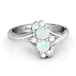 Sense of Style Two Stone Ring in 925 Sterling Silver with Opal and White Premium Zirconia
