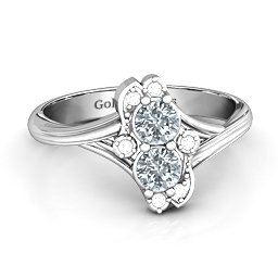 Sense of Style Two Stone Ring in 925 Sterling Silver with Cubic Zirconia and White Premium Zirconia