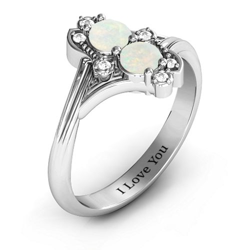 Sense of Style Two Stone Ring – Sterling Silver with Opal and White Premium Zirconia