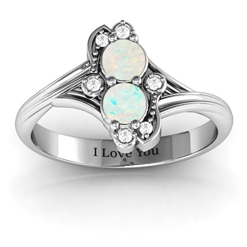 Sense of Style Two Stone Ring – Sterling Silver with Opal and White Premium Zirconia