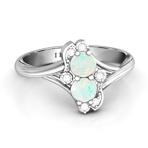 Sense of Style Two Stone Ring – Sterling Silver with Opal and White Premium Zirconia