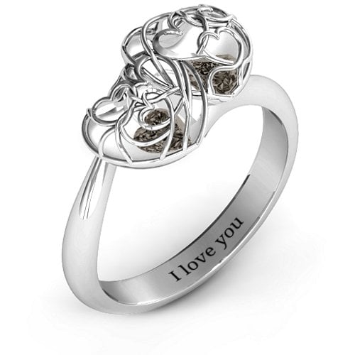 Double Heart Cage Ring with 1-6 Heart Shaped Birthstones