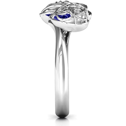 Double Heart Cage Ring with 1-6 Heart Shaped Birthstones