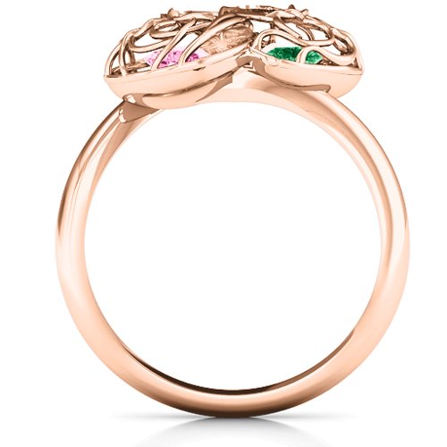 Double Heart Cage Ring with 1-6 Heart Shaped Birthstones